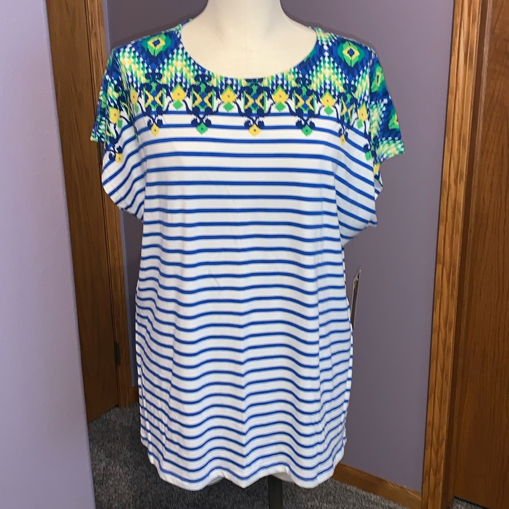 Multiples Cap Sleeve Striped Top, size XL